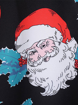 Adult Xmas Santa Claus Empire Waist A-Line Swing Halloween Cocktail Party Dress Black Red Detail View