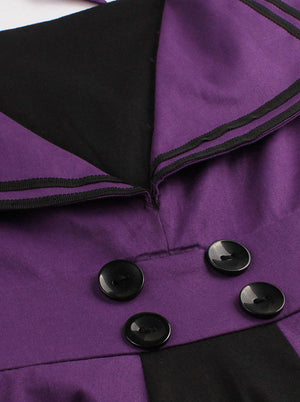 Retro Style Halter Decor Buttons A-Line Dancing Purple Black Bridesmaid Dress for Women Detail View