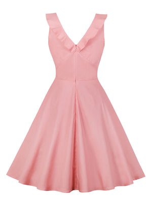 Elegant 1950s Vintage V Neck Sleeveless Swing Cocktail Dress