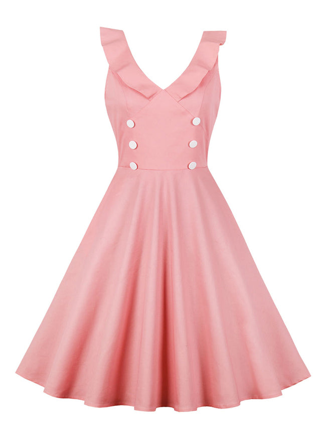 Elegant 1950s Vintage V Neck Sleeveless Swing Cocktail Dress