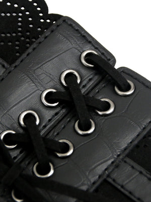 Black Front Lace-up Hollow Gothic Leather Corset Metal Buckle Belt For Women Detail View