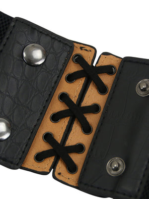 Punk Rock Clothing Hollow Black Lace Up Waist Vintage Bohemian Velvet Wrap Belt Detail View