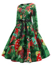 1950s Retro Xmas Tree Rockabilly Green Red Skater Printed Spring Formal Dress Back View