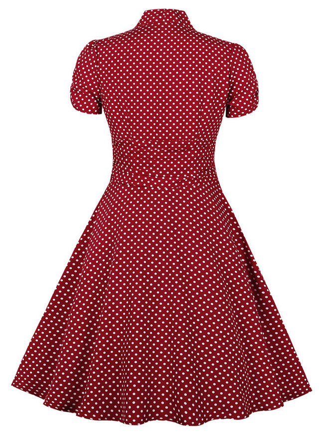 1950s Vintage White Polka Dots Vintage Short Sleeve Dress Back View