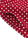 Vintage Short Sleeve Vintage Polka Dot Red Cocktail Elegant Audrey Hepburn Dress Detail View