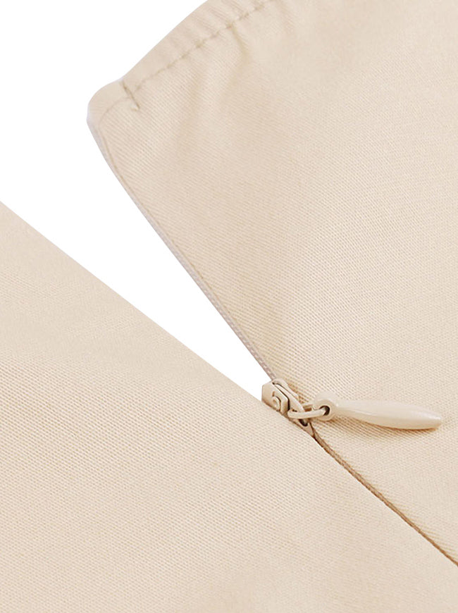 Elegant Short Sleeve High Waist Christmas Swing Dress Beige Detail View