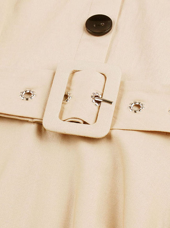 Retro Style Beige Soft Fit and Flare Tea Length Going Out Dresses Detail View