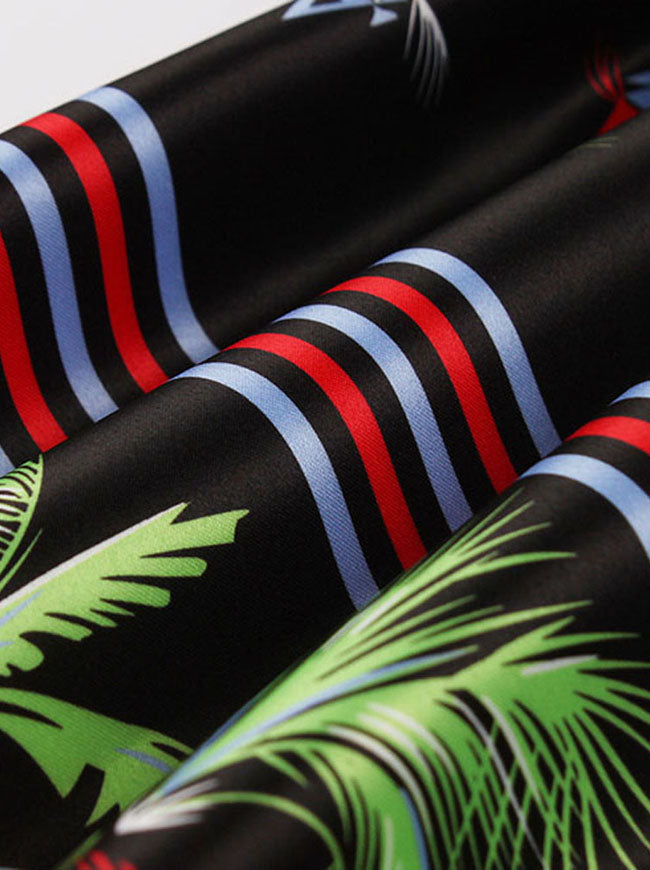 Lovely Coconut Tree Pattern Knee Length Striped Wear to Work Tea Length Dress for Women Detail View