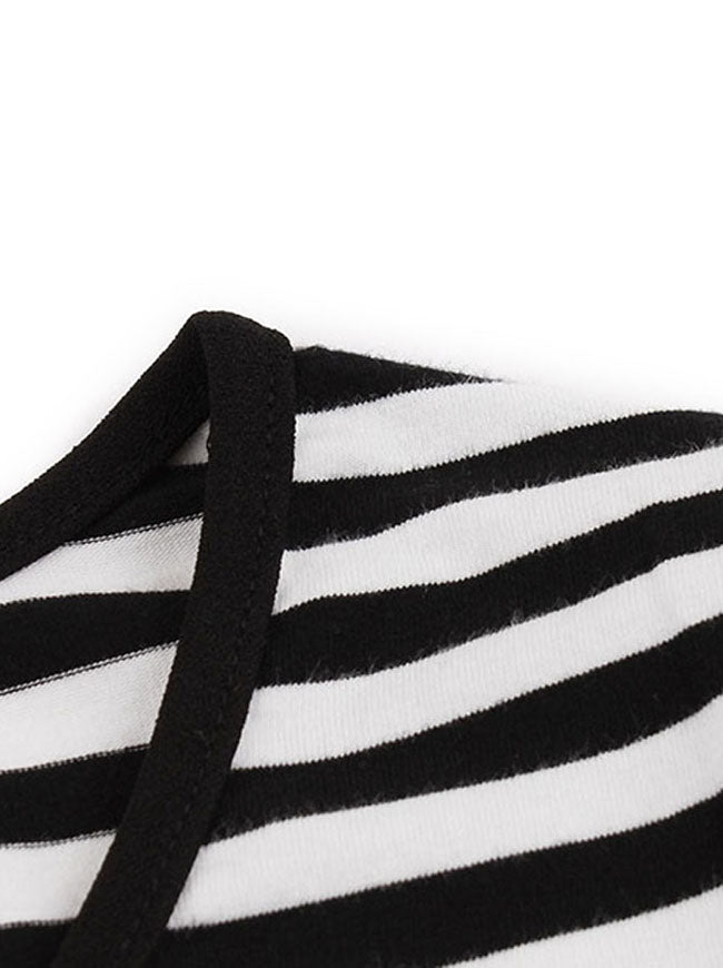 Elegant Round Neck Striped High Waist Style Spring Picnic Dress for Women Detail View