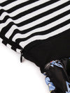 Black and White Striped Color Block Empire Waist Pin Up Rockabilly Dress for Women Detail View