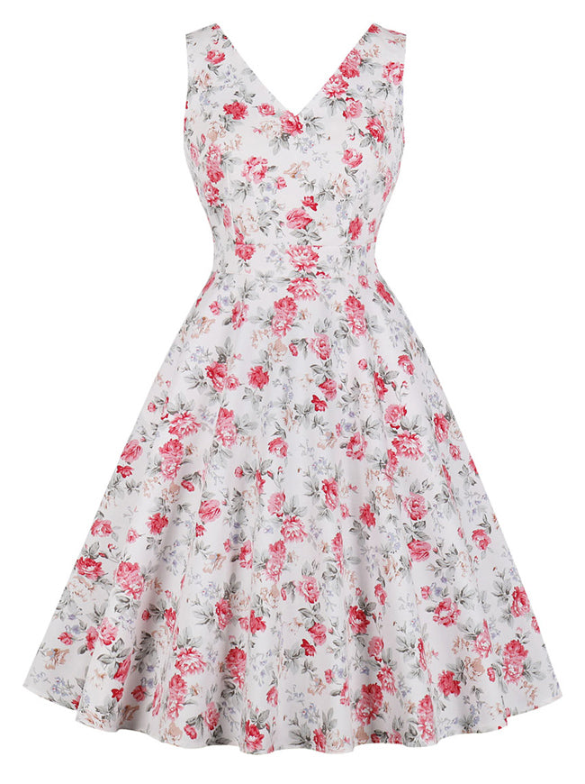 Elegant Sleeveless V-Neck Floral Summer Bridesmaid Dress